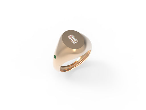 Baguete Diamond and Emerald Signet Ring